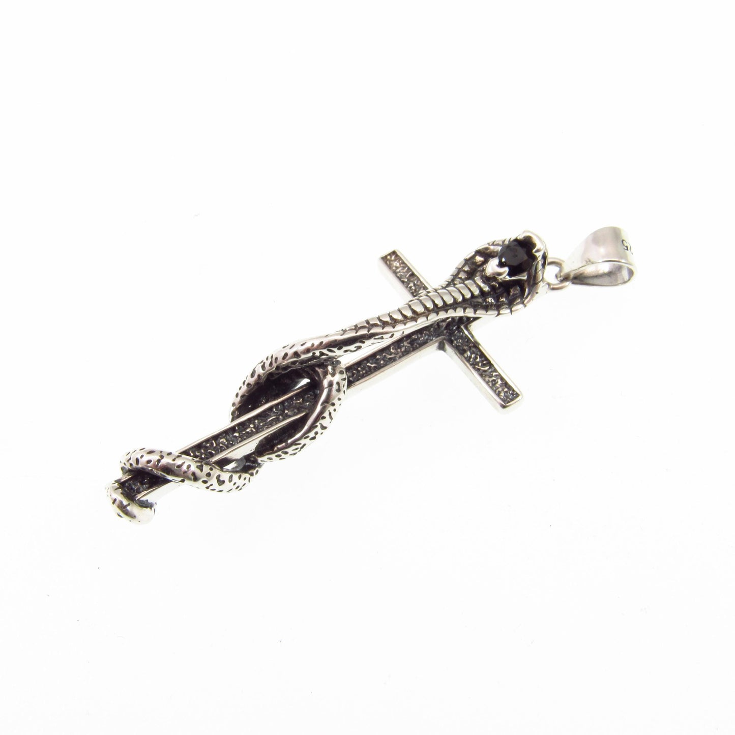 Solid 925 Sterling Silver Cobra Cross Pendant – Gothic Snake & Skull Necklace Pendant, Dark Symbolism Jewelry, Biker and Viking Amulet