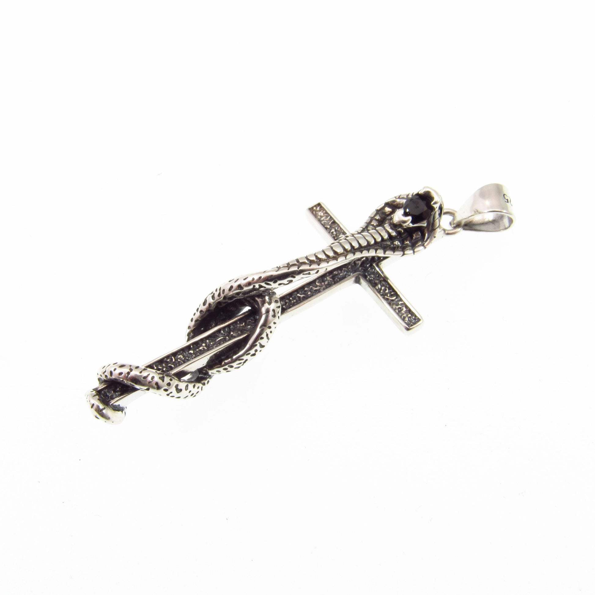 Solid 925 Sterling Silver Cobra Cross Pendant – Gothic Snake & Skull Necklace Pendant, Dark Symbolism Jewelry, Biker and Viking Amulet
