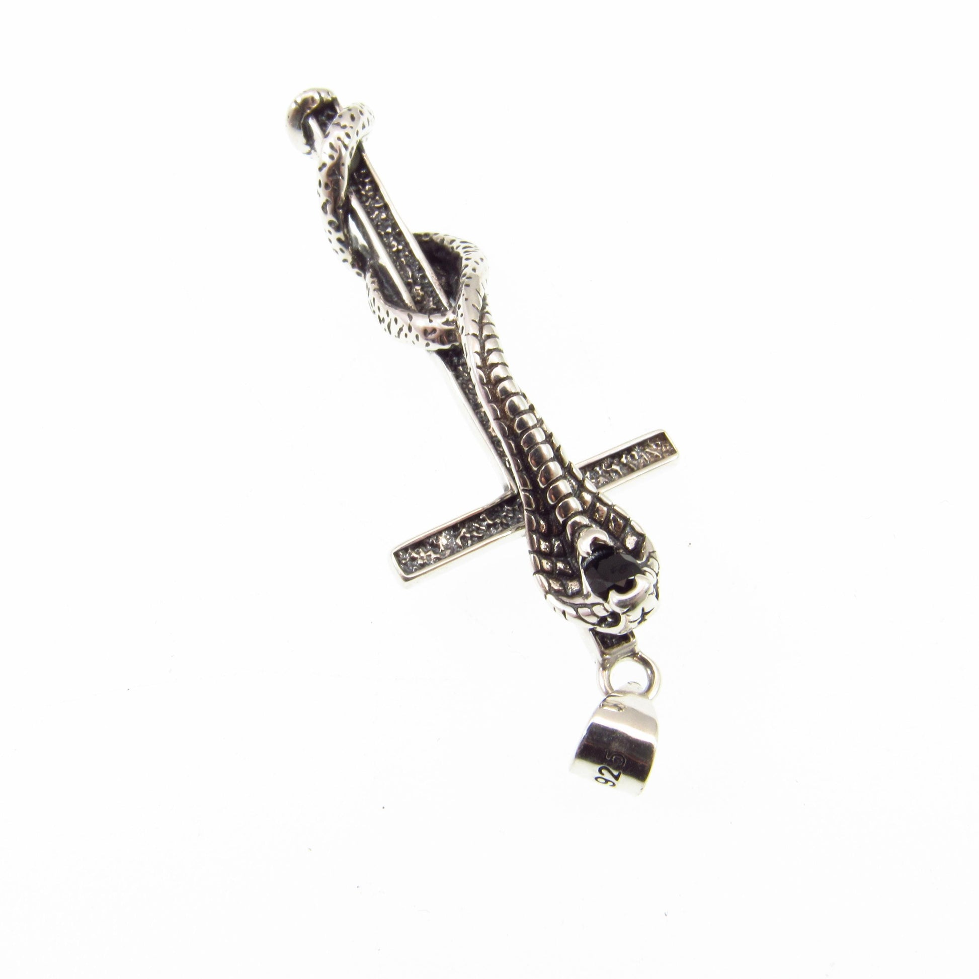 Solid 925 Sterling Silver Cobra Cross Pendant – Gothic Snake & Skull Necklace Pendant, Dark Symbolism Jewelry, Biker and Viking Amulet