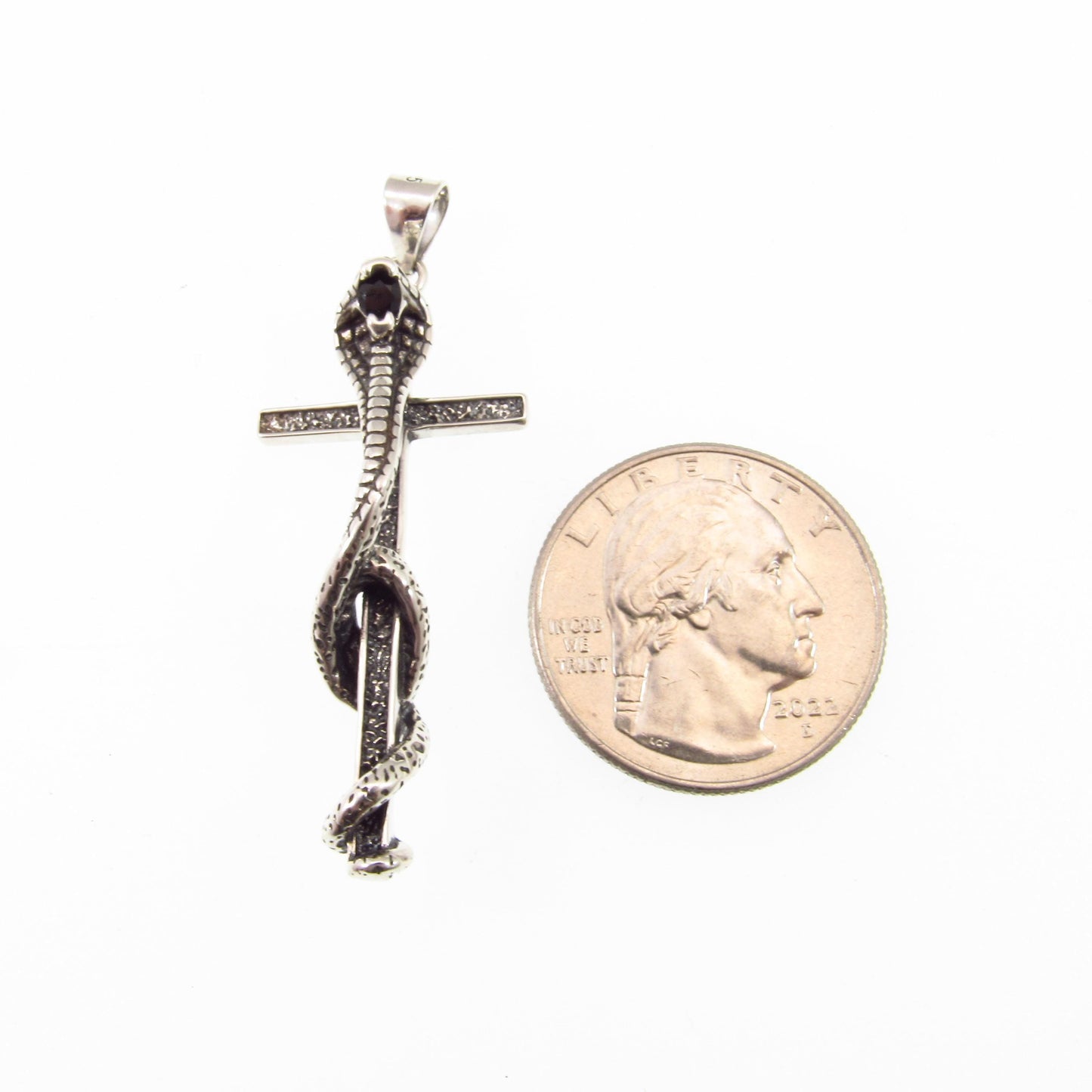 Solid 925 Sterling Silver Cobra Cross Pendant – Gothic Snake & Skull Necklace Pendant, Dark Symbolism Jewelry, Biker and Viking Amulet