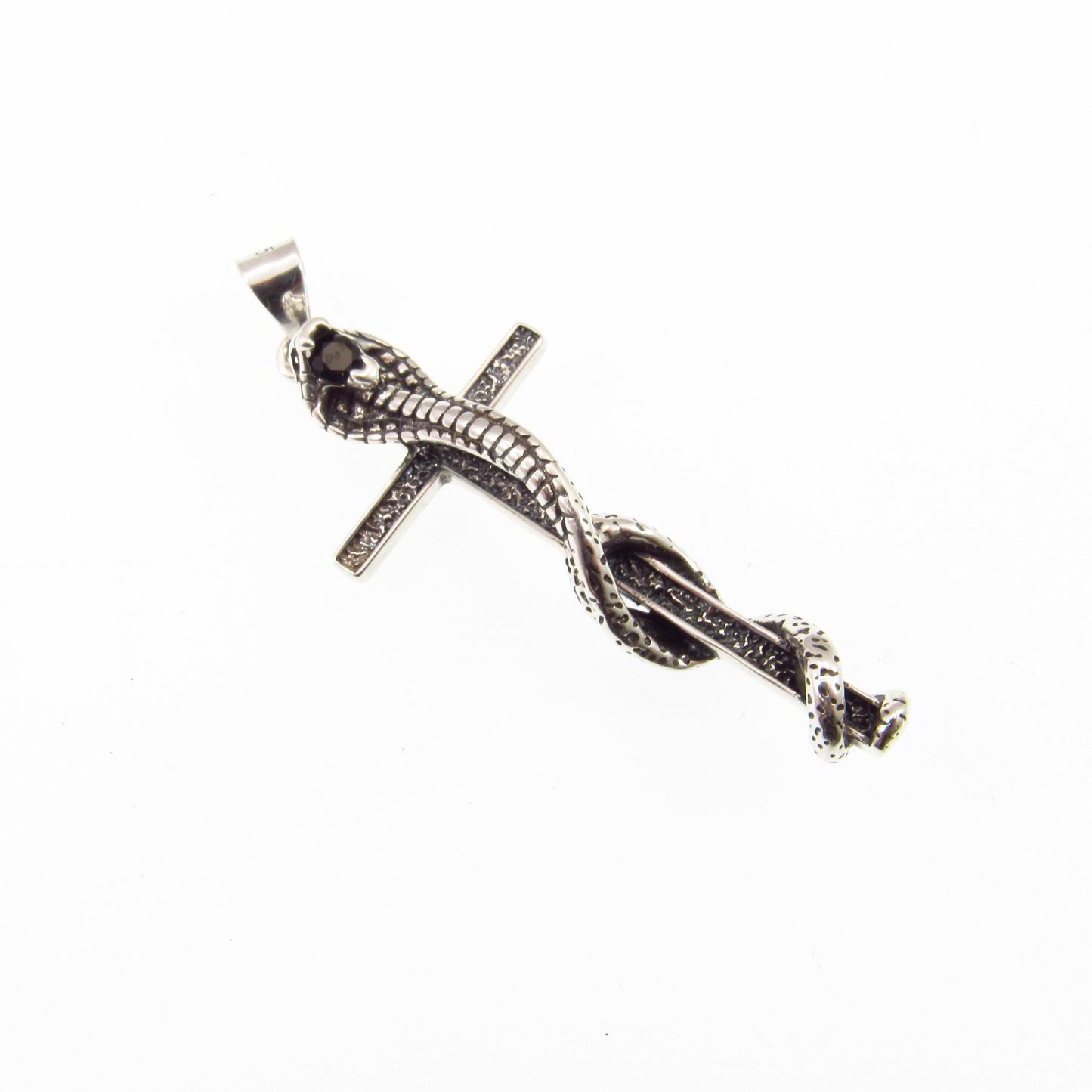 Solid 925 Sterling Silver Cobra Cross Pendant – Gothic Snake & Skull Necklace Pendant, Dark Symbolism Jewelry, Biker and Viking Amulet