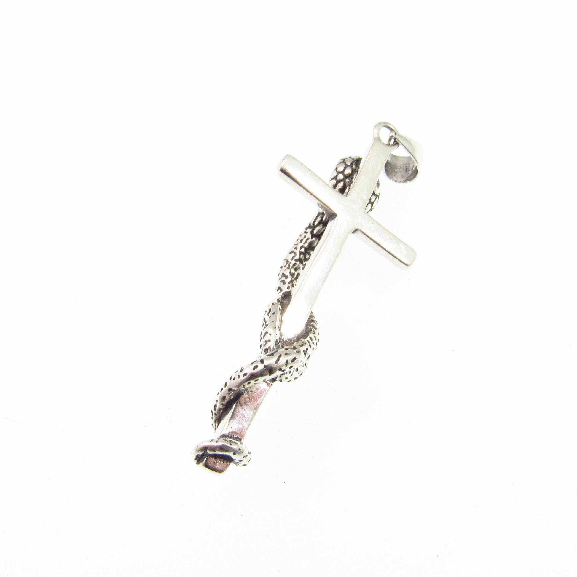 Solid 925 Sterling Silver Cobra Cross Pendant – Gothic Snake & Skull Necklace Pendant, Dark Symbolism Jewelry, Biker and Viking Amulet