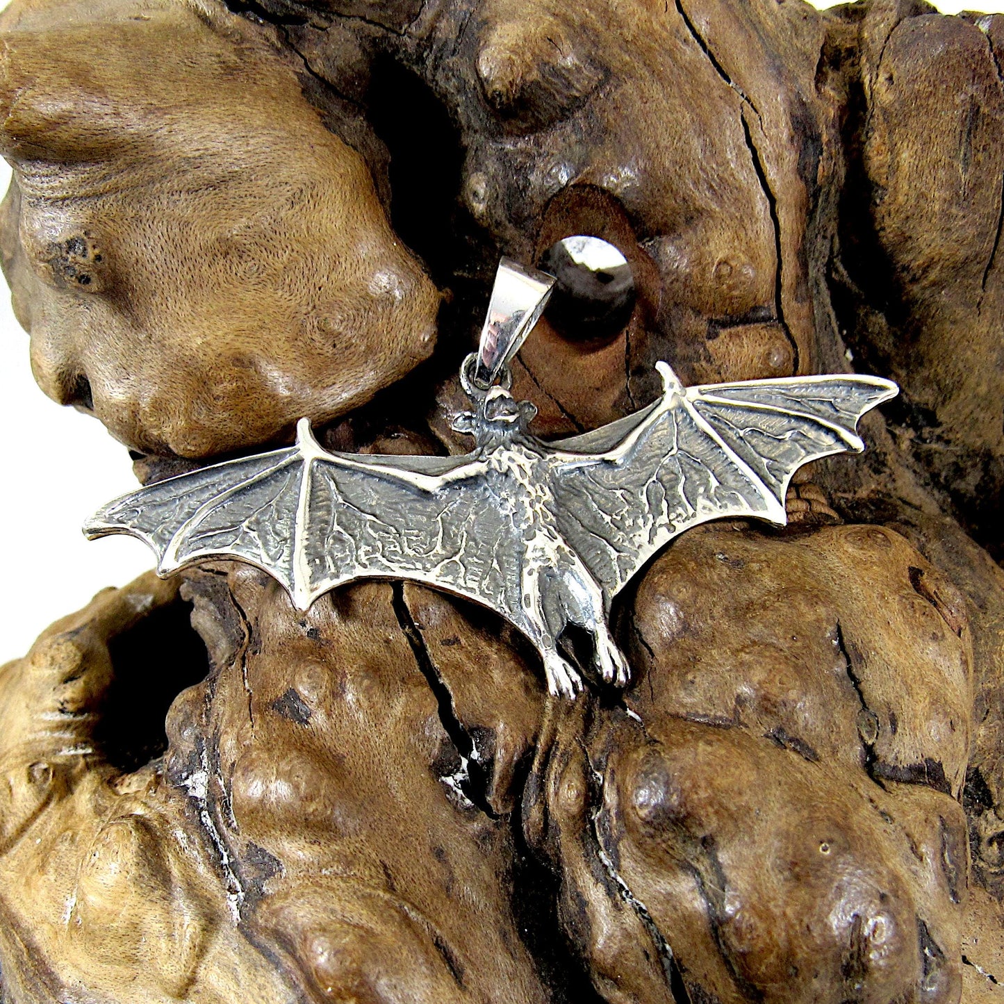 Solid 925 Sterling Silver Bat Pendant – Gothic Vampire Necklace Pendant, Halloween Jewelry, Occult Gift for Men & Women, Wiccan Jewelry