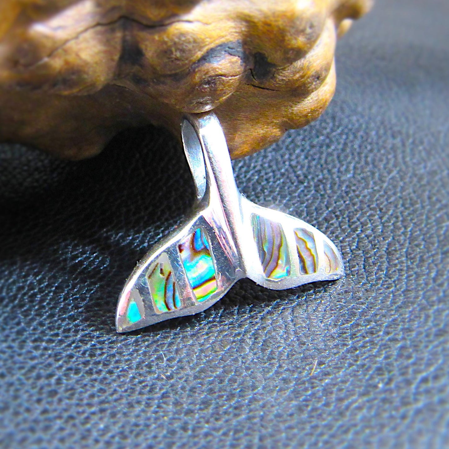 Solid 925 Sterling Silver Whale Tail Slide Pendant with Abalone Shell Inlay – Ocean Jewelry – Coastal Necklace Charm - Gift for Beach Lover