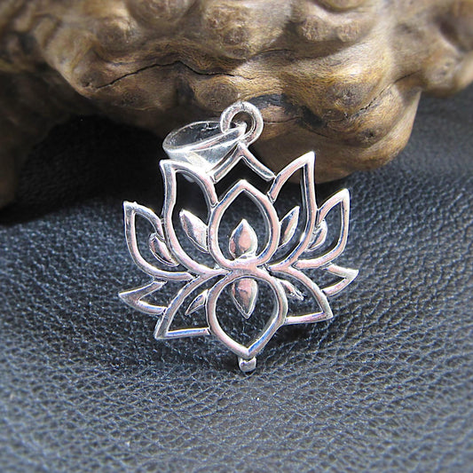 Solid 925 Sterling Silver Lotus Flower Pendant – Boho Yoga Necklace Charm, Spiritual Jewelry for Women & Men, Meditation Gift for Yogis