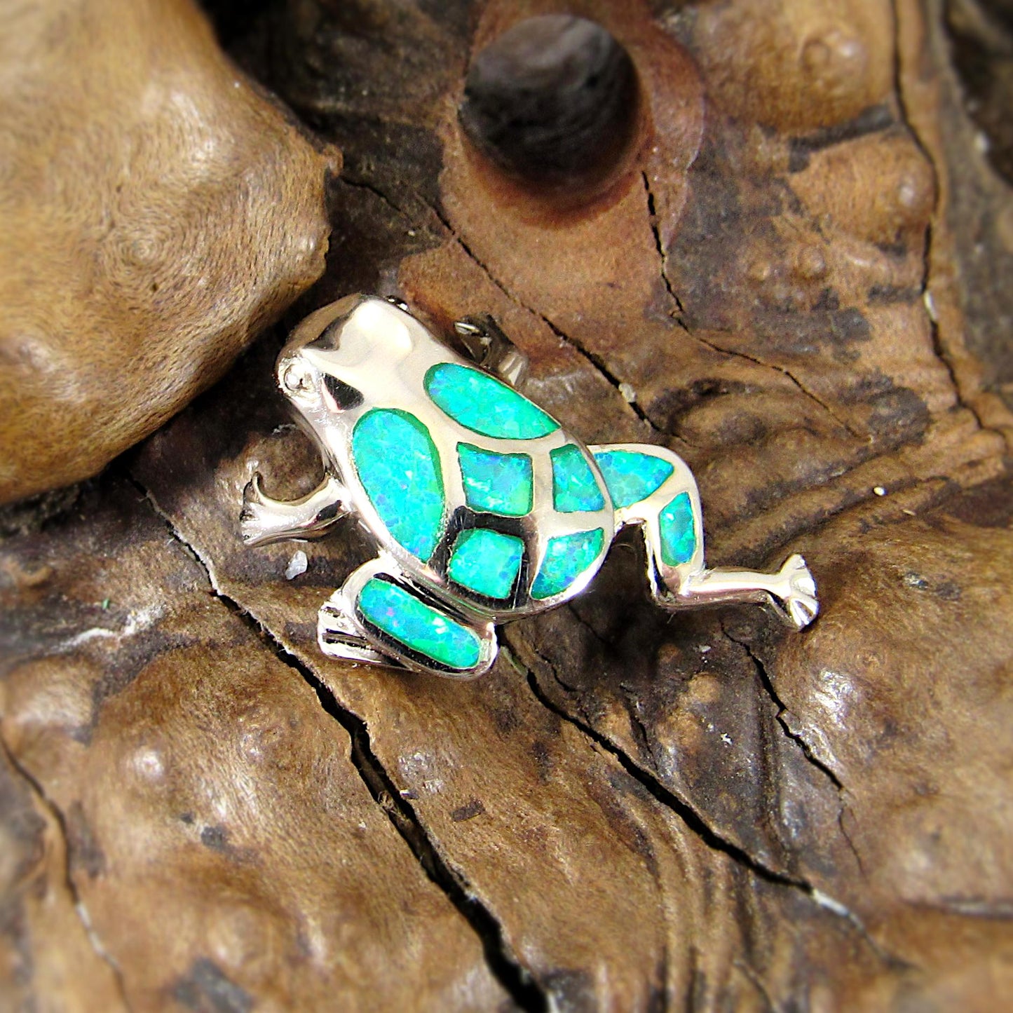 Solid 925 Sterling Silver Frog Pendant – Lab Created Opal Slide Charm - Nature Jewelry - Animal Necklace Charm - Elegant Gift for Her
