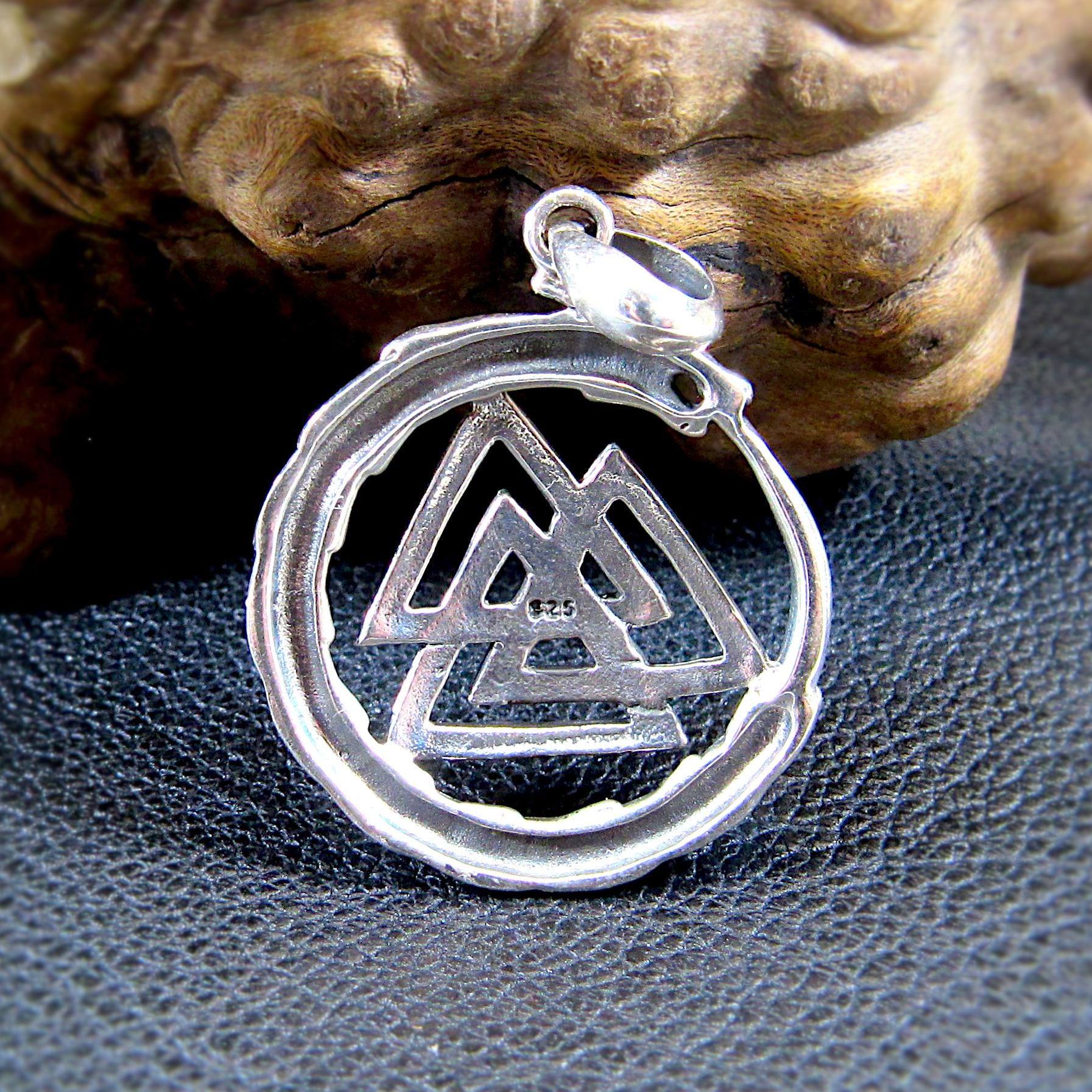 Solid 925 Sterling Silver Valknut Pendant with Jörmungandr Serpent – Norse Pagan Necklace Amulet – Viking Odin Symbol – Nordic Jewelry