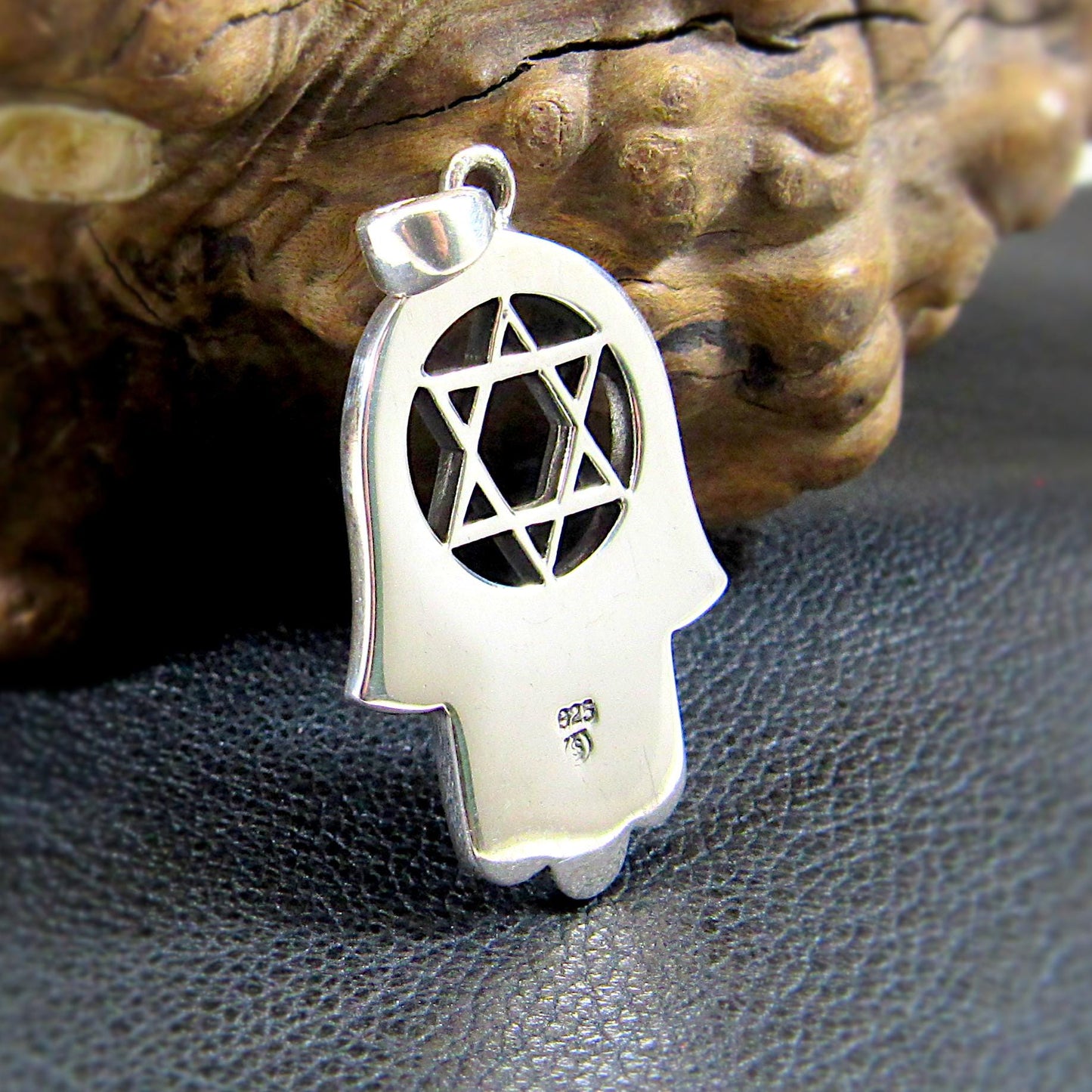 Solid 925 Sterling Silver Hamsa Hand & Star of David Pendant – Jewish Protection Symbol - Lab Opal Inlay - Judaica Gift for Men and Women