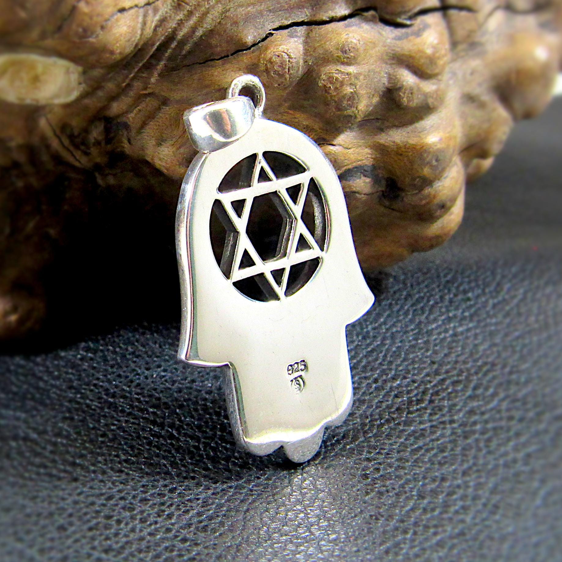 Solid 925 Sterling Silver Hamsa Hand & Star of David Pendant – Jewish Protection Symbol - Lab Opal Inlay - Judaica Gift for Men and Women