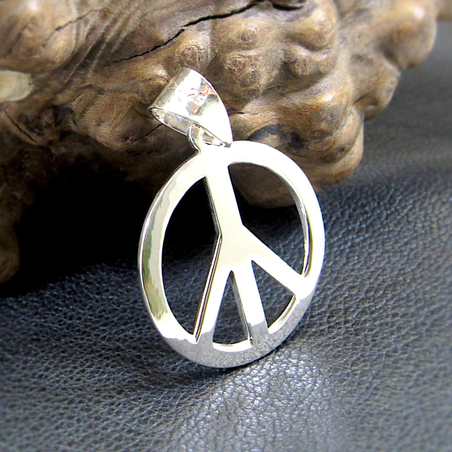 Solid 925 Sterling Silver Peace Sign Pendant, Handcrafted Hippie Jewelry, Boho Necklace Charm, Gift for Men or Women