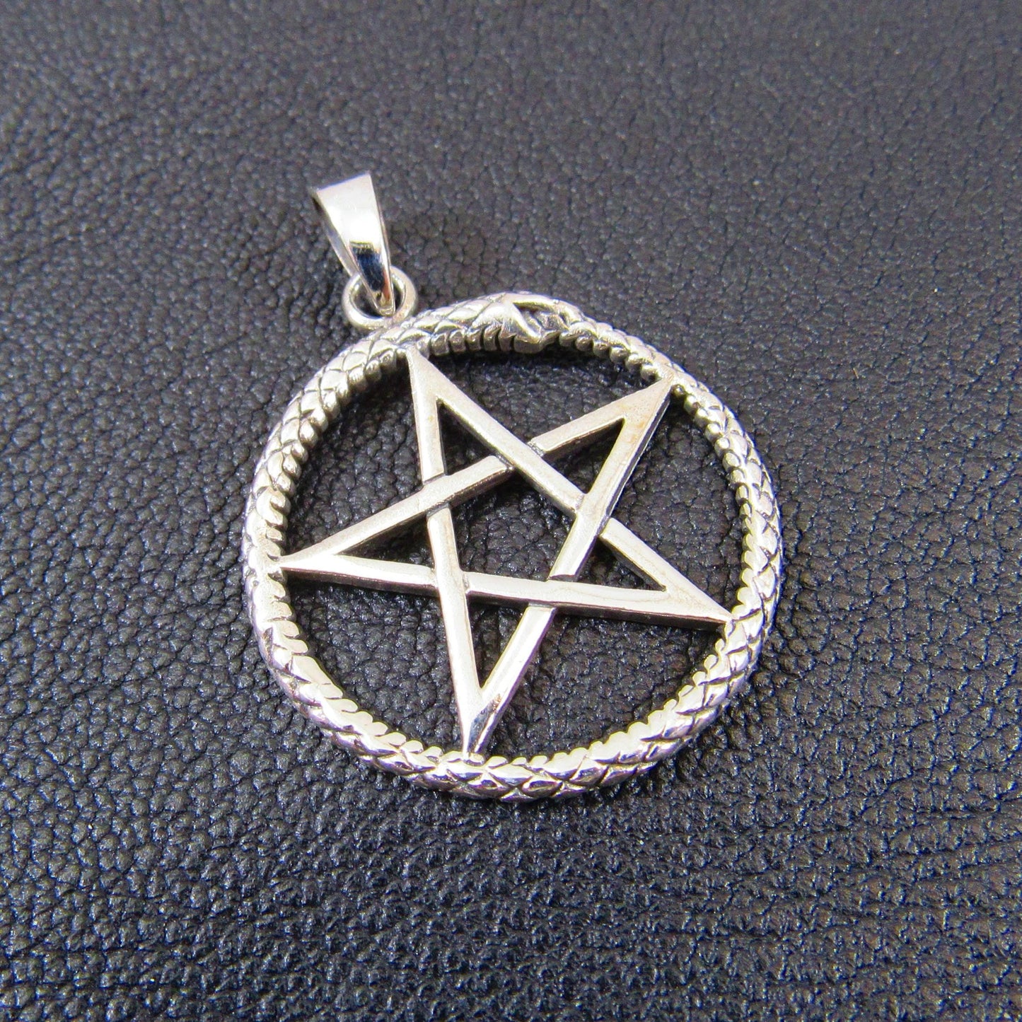 Solid 925 Sterling Silver Ouroboros Pentagram Pendant – Wiccan Protection Amulet, Occult Pagan Jewelry, Witchcraft Symbol, Serpent Pentacle