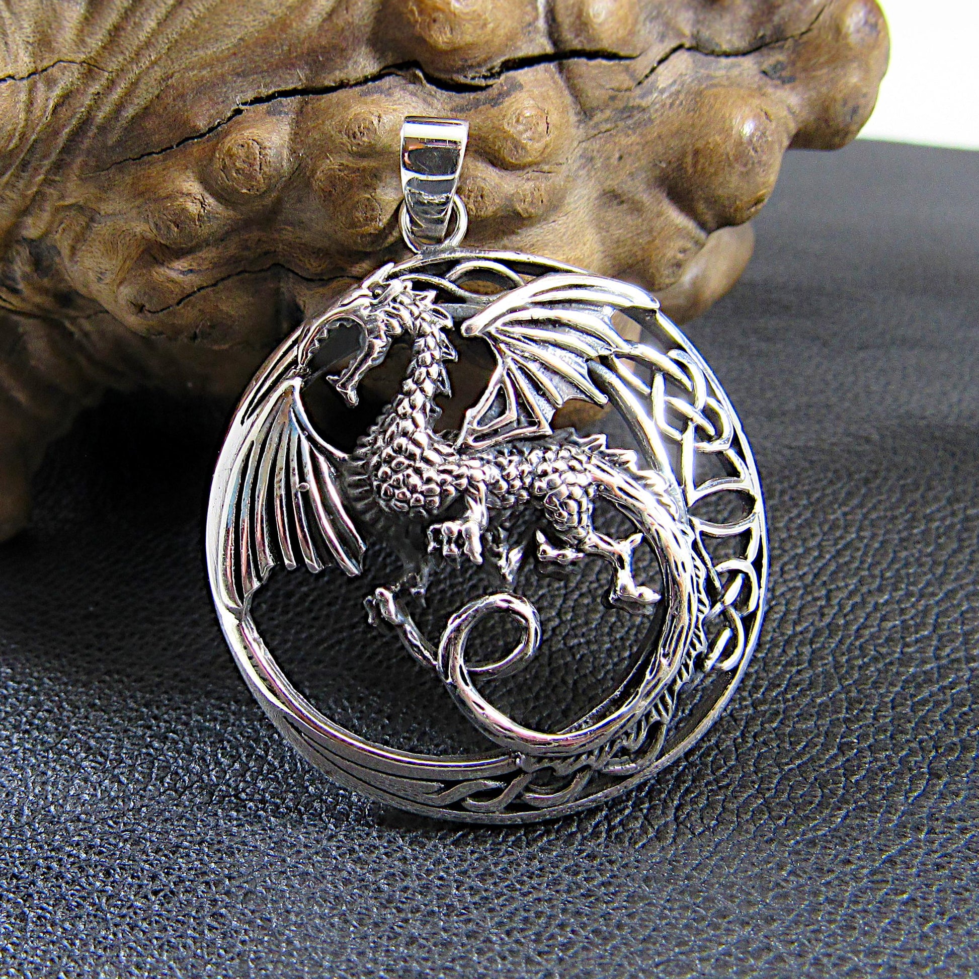 Solid 925 Sterling Silver Celtic Dragon Pendant – Mythical Viking Pendant, Medieval Fantasy Jewelry, Gothic Dragon Amulet, Norse Pagan Gift