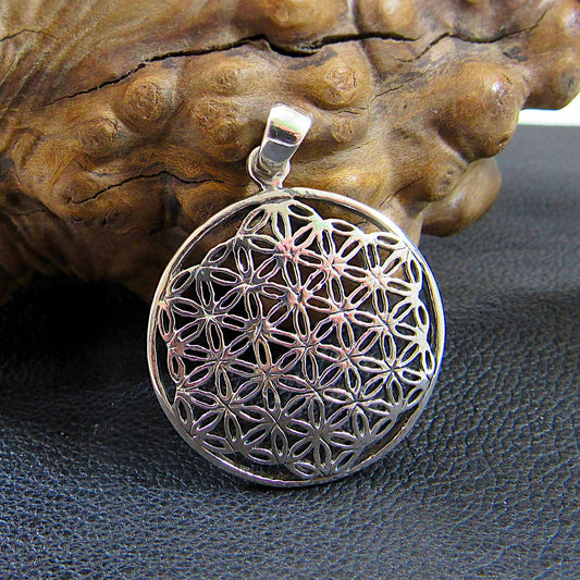 Solid Sterling Silver Flower of Life Pendant – Sacred Geometry Necklace, Boho Spiritual Jewelry, Handcrafted Silver Charm