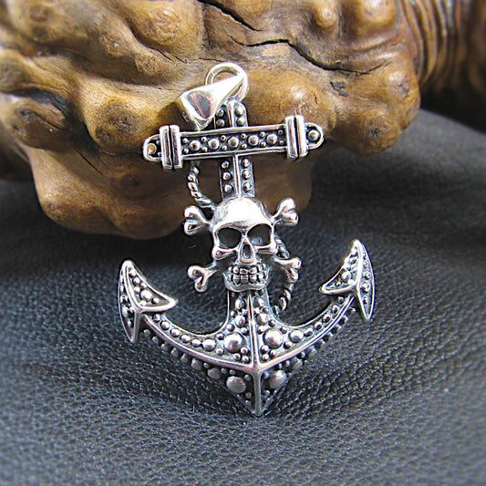 Solid 925 Sterling Silver Anchor & Skull Pendant, Skeleton and Crossbones on Ship's Anchor Charm, Nautical Boat Jewelry, Gothic Gift Idea