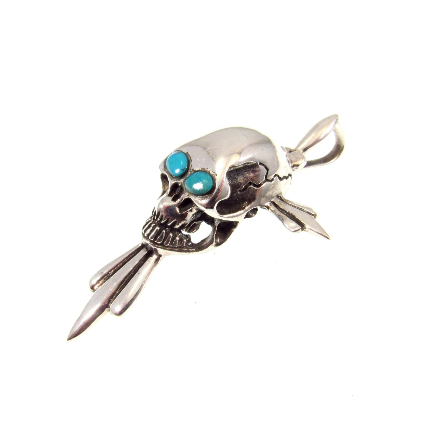 Solid 925 Sterling Silver Skull Pendant with Turquoise Eyes – Handcrafted Biker Jewelry, Gothic Necklace Pendant, Edgy Men's Streetwear