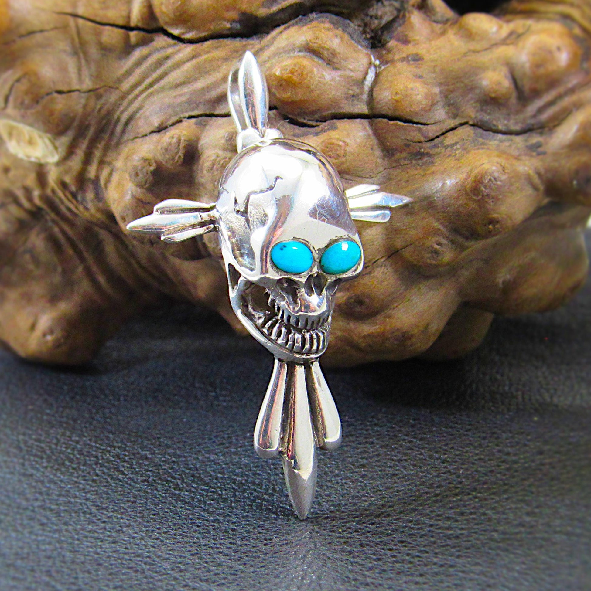 Solid 925 Sterling Silver Skull Pendant with Turquoise Eyes – Handcrafted Biker Jewelry, Gothic Necklace Pendant, Edgy Men's Streetwear