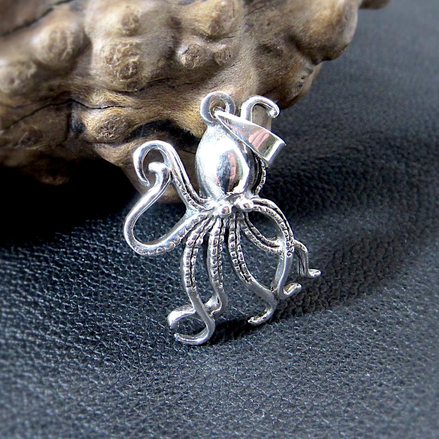 Solid 925 Sterling Silver Octopus Pendant - Nautical Sea Creature Necklace Charm - Ocean Animal Jewelry - Marine Life Gift for Her or Him