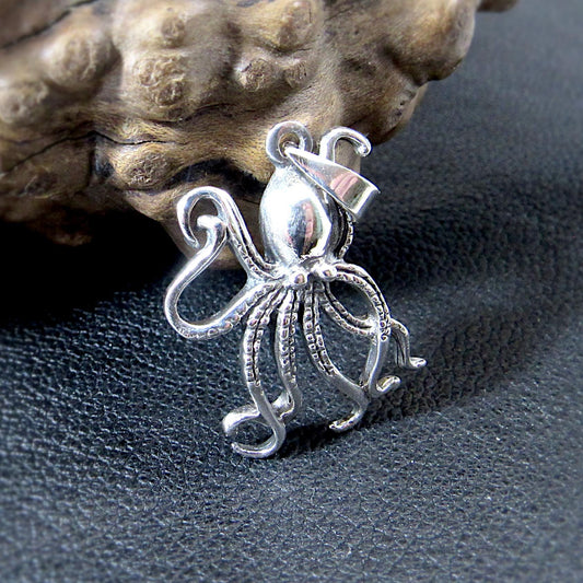 Solid 925 Sterling Silver Octopus Pendant - Nautical Sea Creature Necklace Charm - Ocean Animal Jewelry - Marine Life Gift for Her or Him