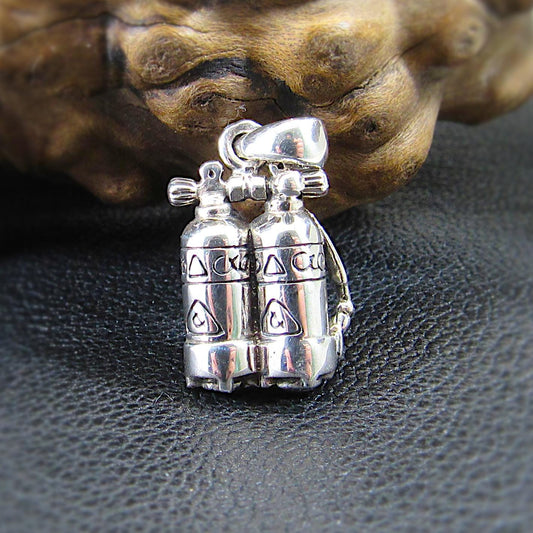 Solid 925 Sterling Silver Scuba Diver Air Tanks Pendant, Deep Sea Dive Jewelry, Nautical Gift for Him or Her, Unique Underwater Diving Charm