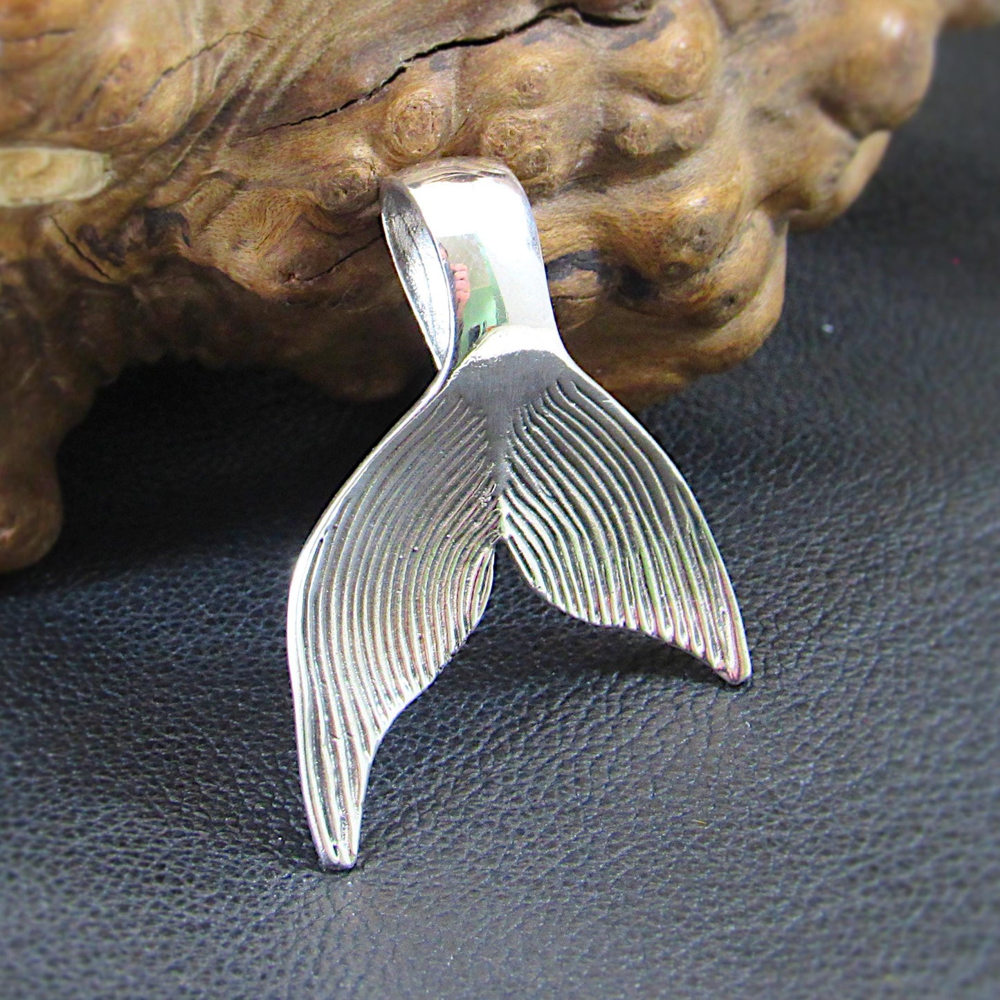 Large Solid 925 Sterling Silver Whale / Mermaid Tail Slide Pendant, Handcrafted 3D Nautical Ocean Life Jewelry, Summer Beach Lover Gift