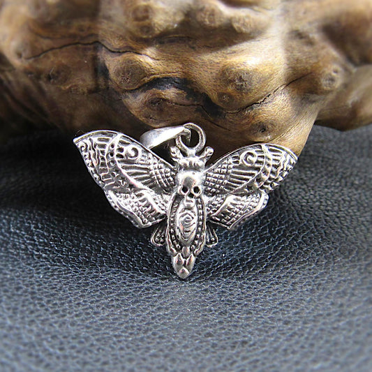 Solid 925 Sterling Silver Death's Head Moth Pendant - Gothic Jewelry, Skull Moth Necklace Charm, Occult Jewelry Gift, Dark Aesthetic