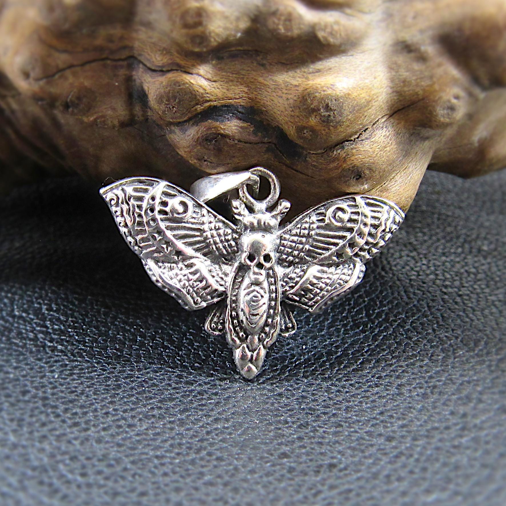 Solid 925 Sterling Silver Death's Head Moth Pendant - Gothic Jewelry, Skull Moth Necklace Charm, Occult Jewelry Gift, Dark Aesthetic