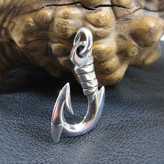 Solid 925 Sterling Silver Fishing Hook Pendant - Nautical Jewelry, Fisherman’s Necklace Charm, Ocean Lover Gift, Chunky Fish Hook Pendant