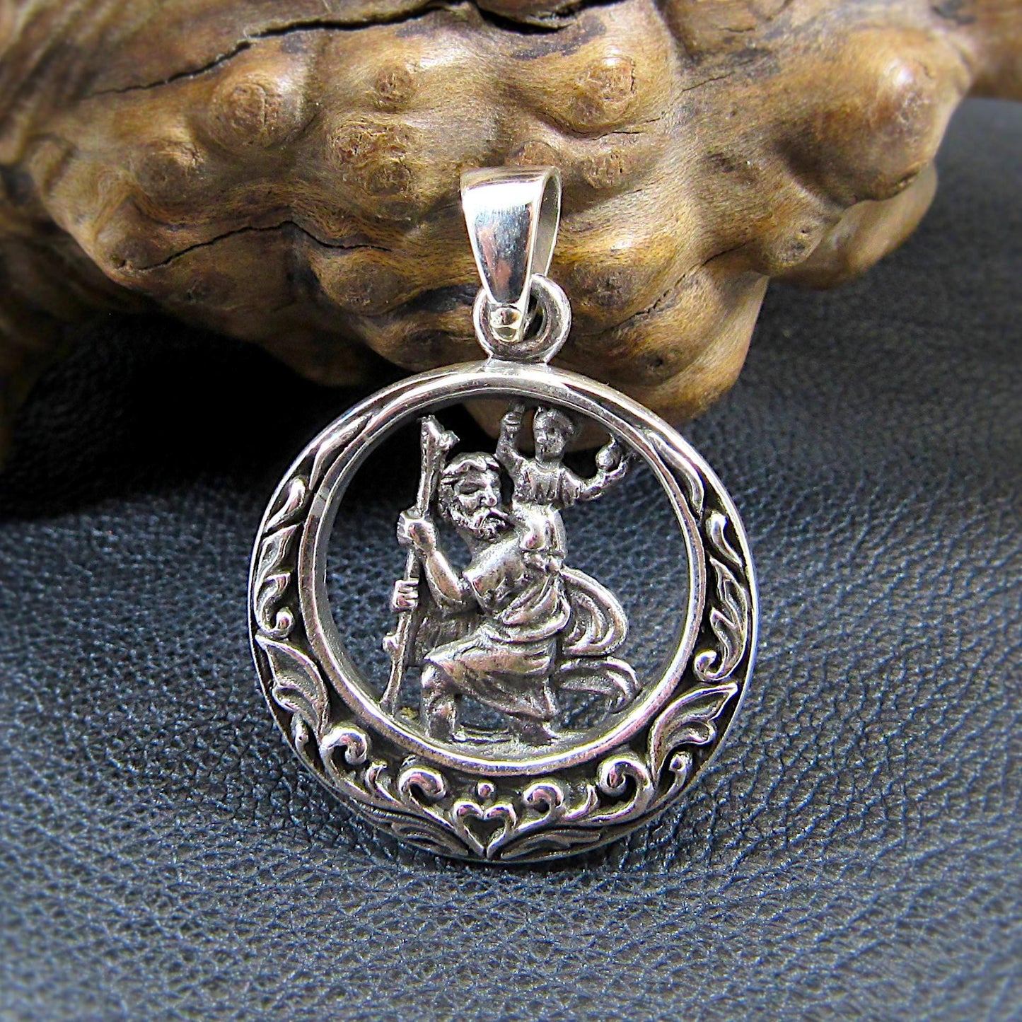Solid 925 Sterling Silver St. Saint Christopher Pendant, Protect Us Amulet, Handcrafted Religious Medal, Religious Catholic Jewelry