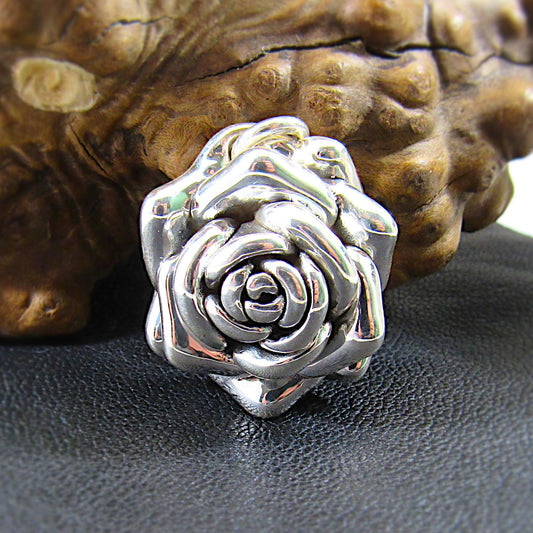 Solid 925 Sterling Silver 3D Rose Flower Pendant, Tudor Rose Statement Piece, Royal Emblem, Vintage Style Floral Jewelry, Romantic Gift
