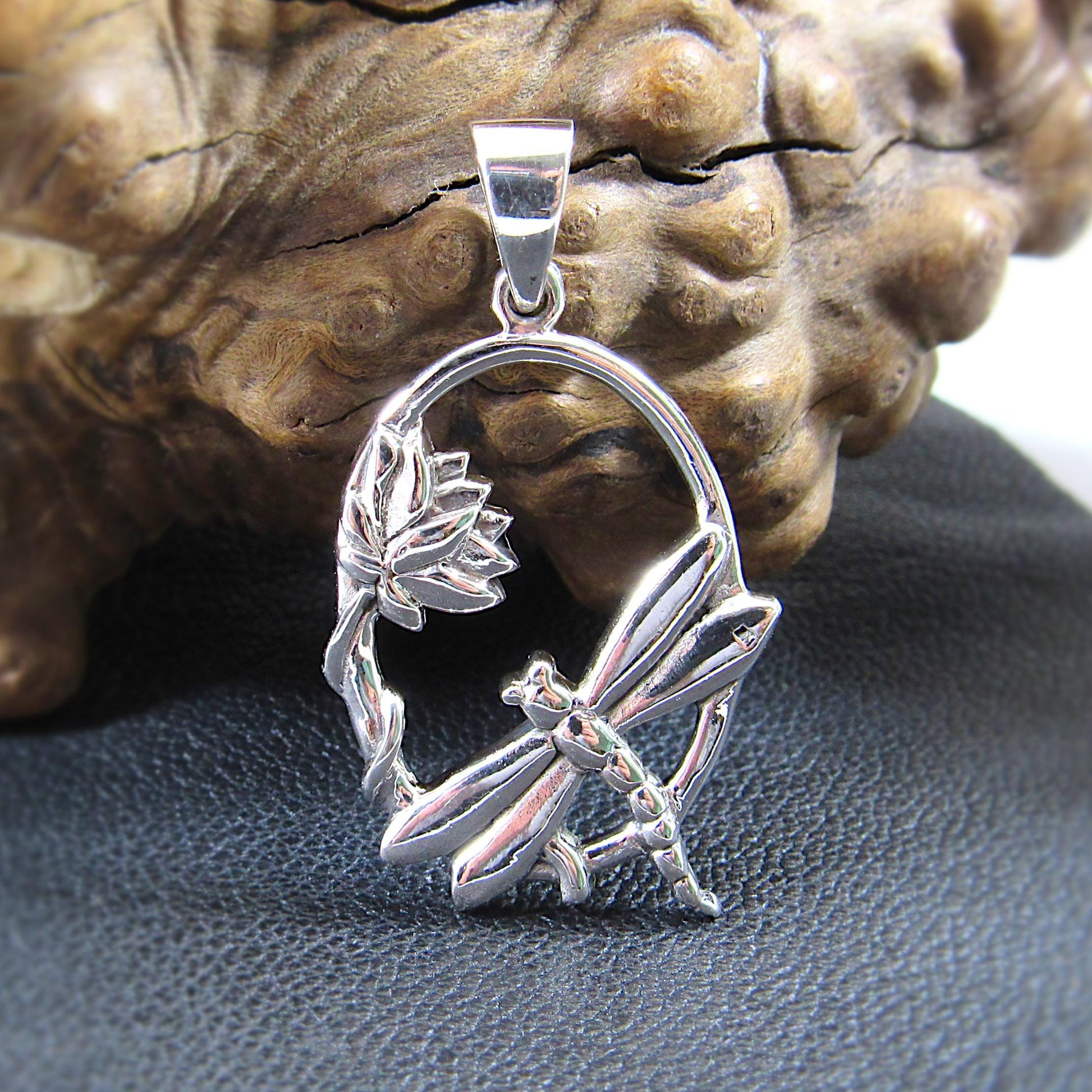 Solid 925 Sterling Silver Dragonfly Pendant – Handcrafted Lotus Flower Necklace Charm – Solid Silver Nature Jewelry for Women & Men
