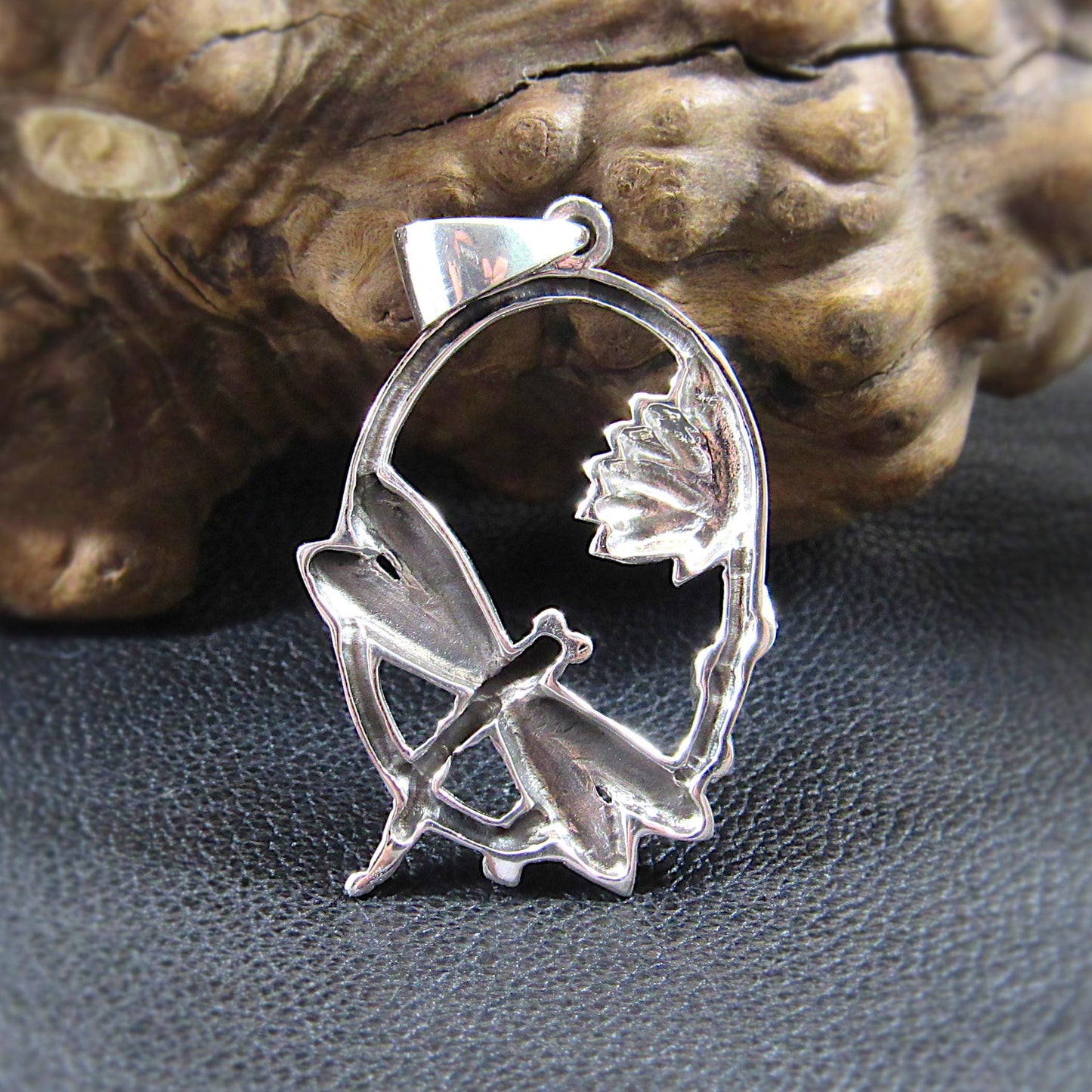 Solid 925 Sterling Silver Dragonfly Pendant – Handcrafted Lotus Flower Necklace Charm – Solid Silver Nature Jewelry for Women & Men