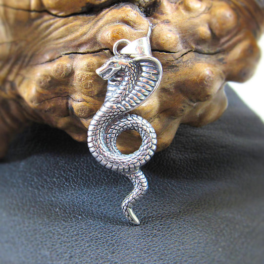 Solid 925 Sterling Silver Cobra Pendant - Mystical Serpent Charm - Symbol of Power & Protection Talisman - Edgy Statement Piece