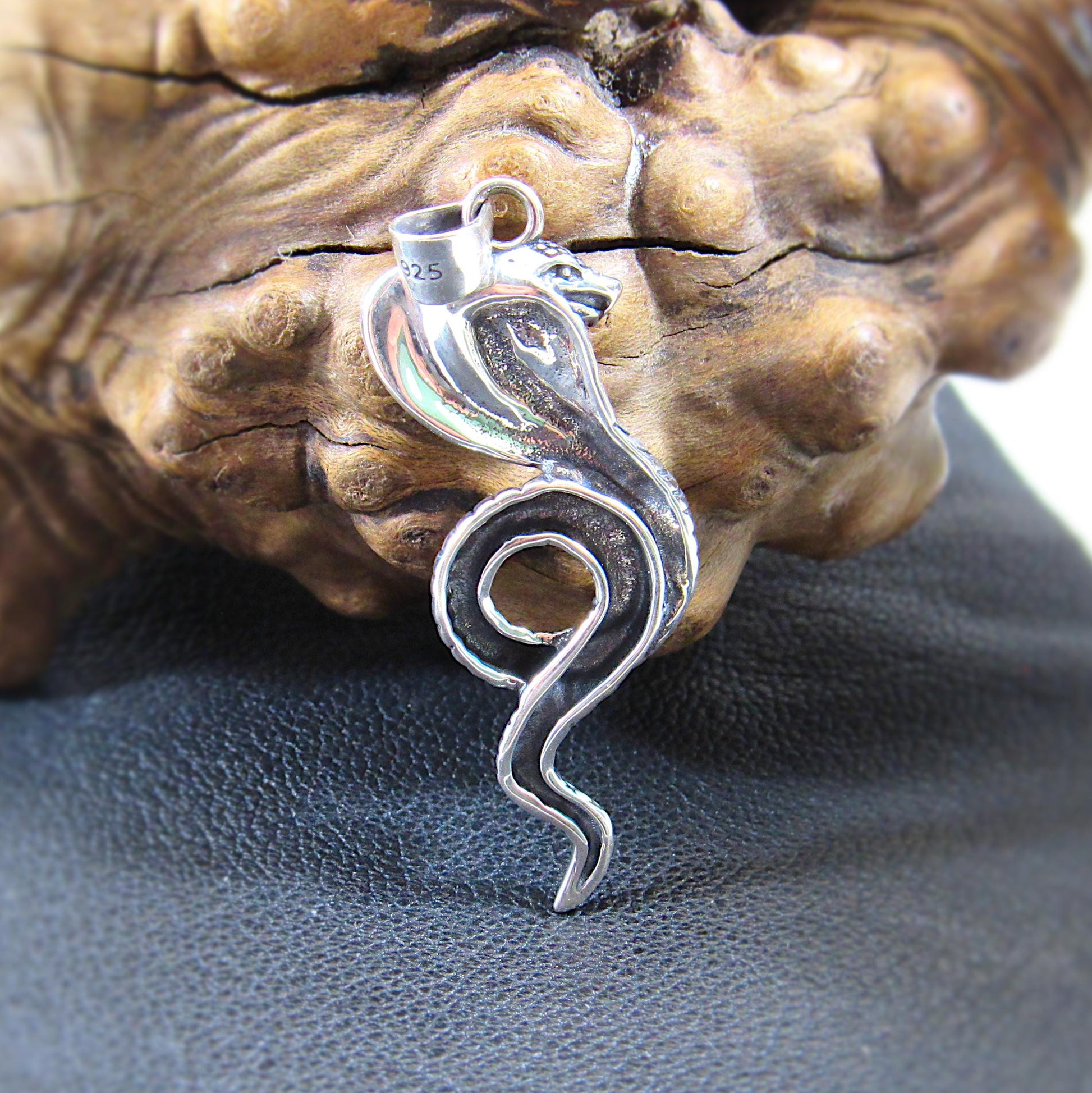 Solid 925 Sterling Silver Cobra Pendant - Mystical Serpent Charm - Symbol of Power & Protection Talisman - Edgy Statement Piece