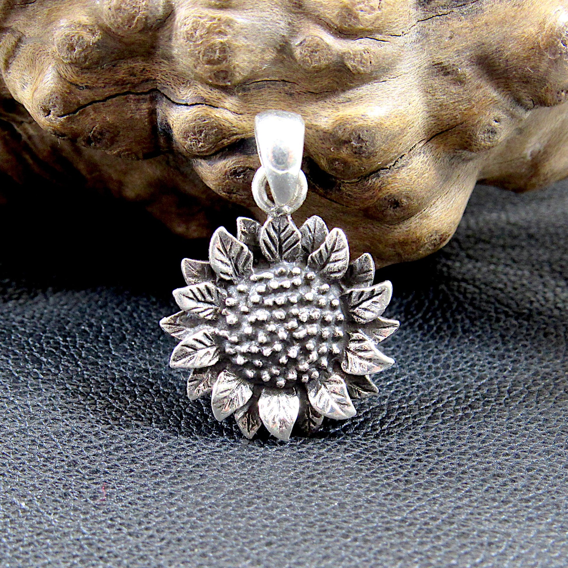 Solid Sterling Silver Sunflower Pendant – Handcrafted Floral Jewelry – Nature-Inspired Charm – Boho Botanical Sunflower – Flower Lover Gift