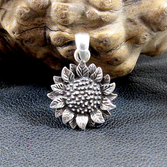 Solid Sterling Silver Sunflower Pendant – Handcrafted Floral Jewelry – Nature-Inspired Charm – Boho Botanical Sunflower – Flower Lover Gift