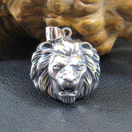 Solid 925 Sterling Silver Lion Head Pendant, Spirit Animal Totem, Handcrafted Animal & Wildlife Jewelry Charm, Bold Jungle Pendant