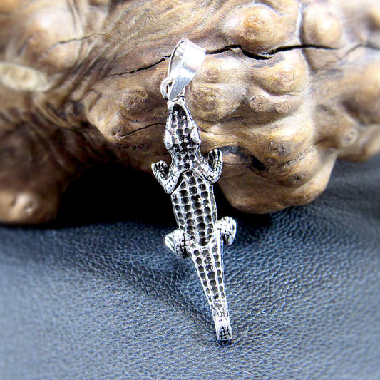 Solid 925 Sterling Silver 3D Crocodile Pendant, Articulated Moving Head and Tail, Handcrafted Reptile Jewelry, Nature and Animal Jewelry