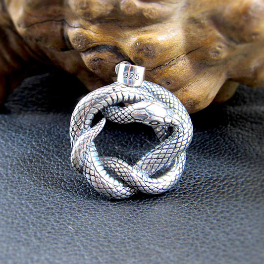 Solid 925 Sterling Silver Interwoven Snake Pendant - Handcrafted Knotted Snake Jewelry - Symbolic Reptile Charm - Occult Jewelry Gift