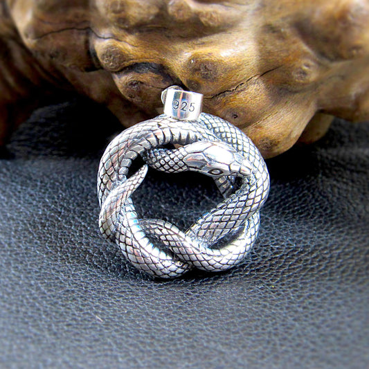 Solid 925 Sterling Silver Interwoven Snake Pendant - Handcrafted Knotted Snake Jewelry - Symbolic Reptile Charm - Occult Jewelry Gift