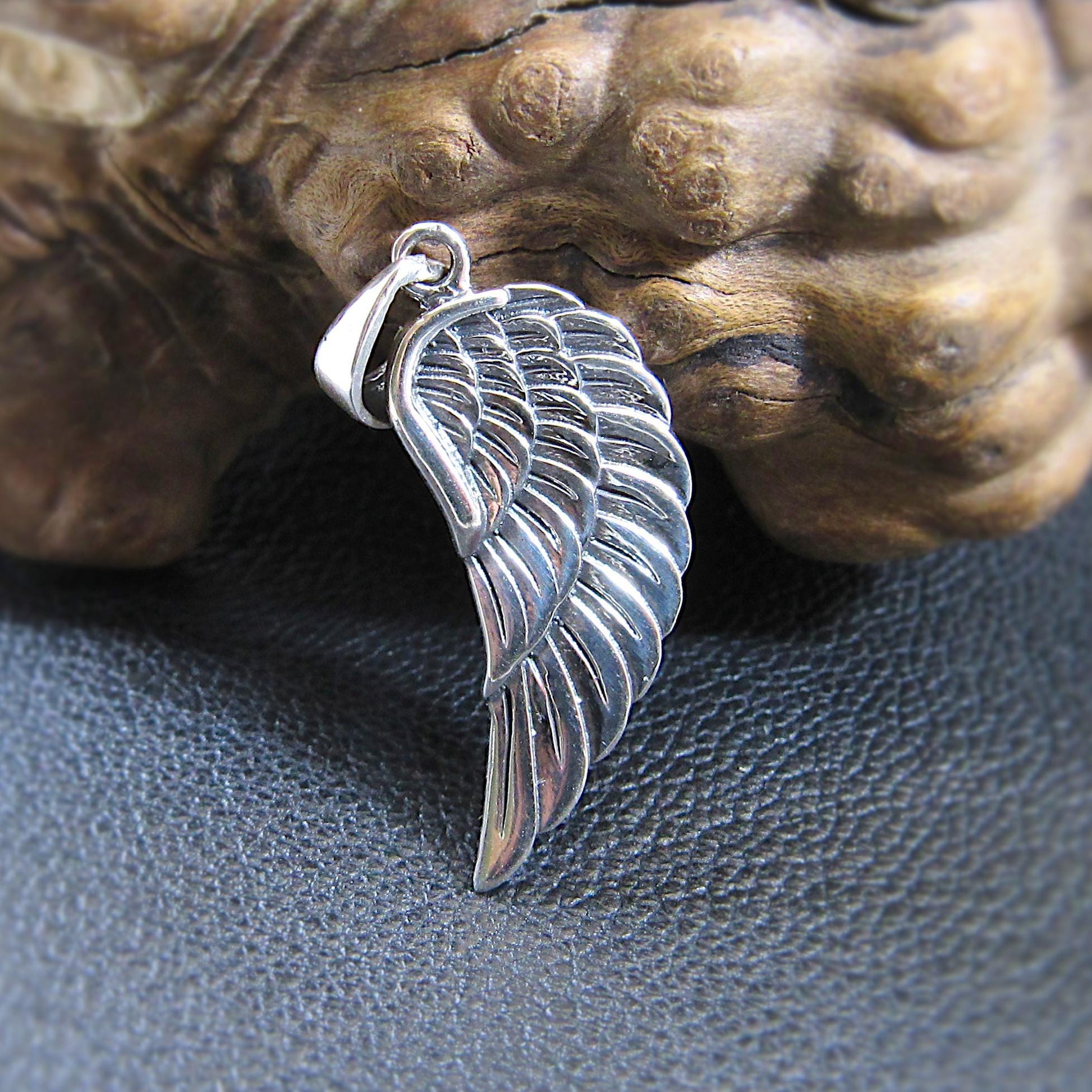 Solid 925 Sterling Silver Angel Wing Pendant, Handcrafted Religious Jewelry, Unique Spiritual Charm, Simple & Elegant Inspirational Art