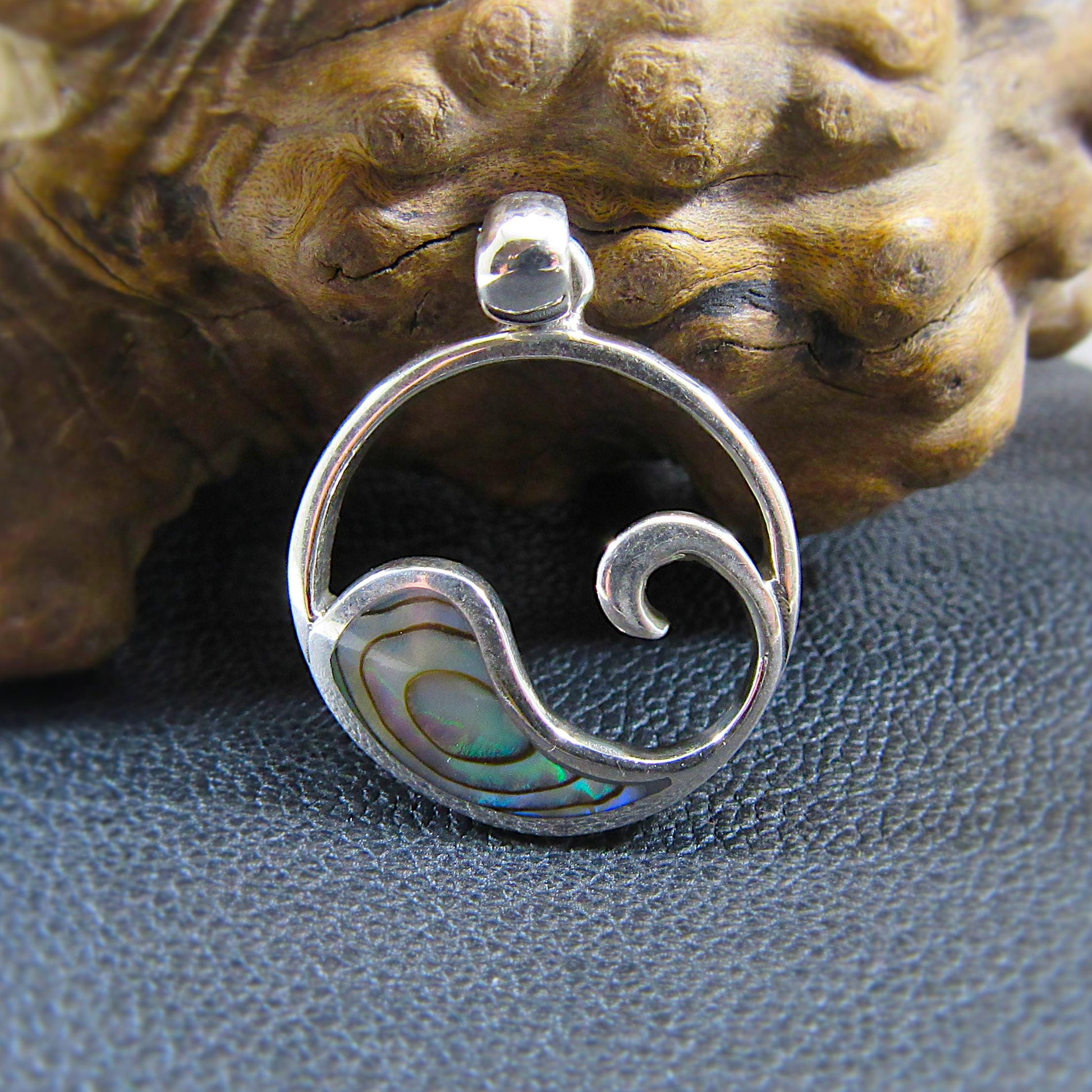 Solid 925 Sterling Silver Wave Pendant with Abalone Shell – Handcrafted Ocean Jewelry, Surfer Necklace Charm – Minimalist Nautical Charm