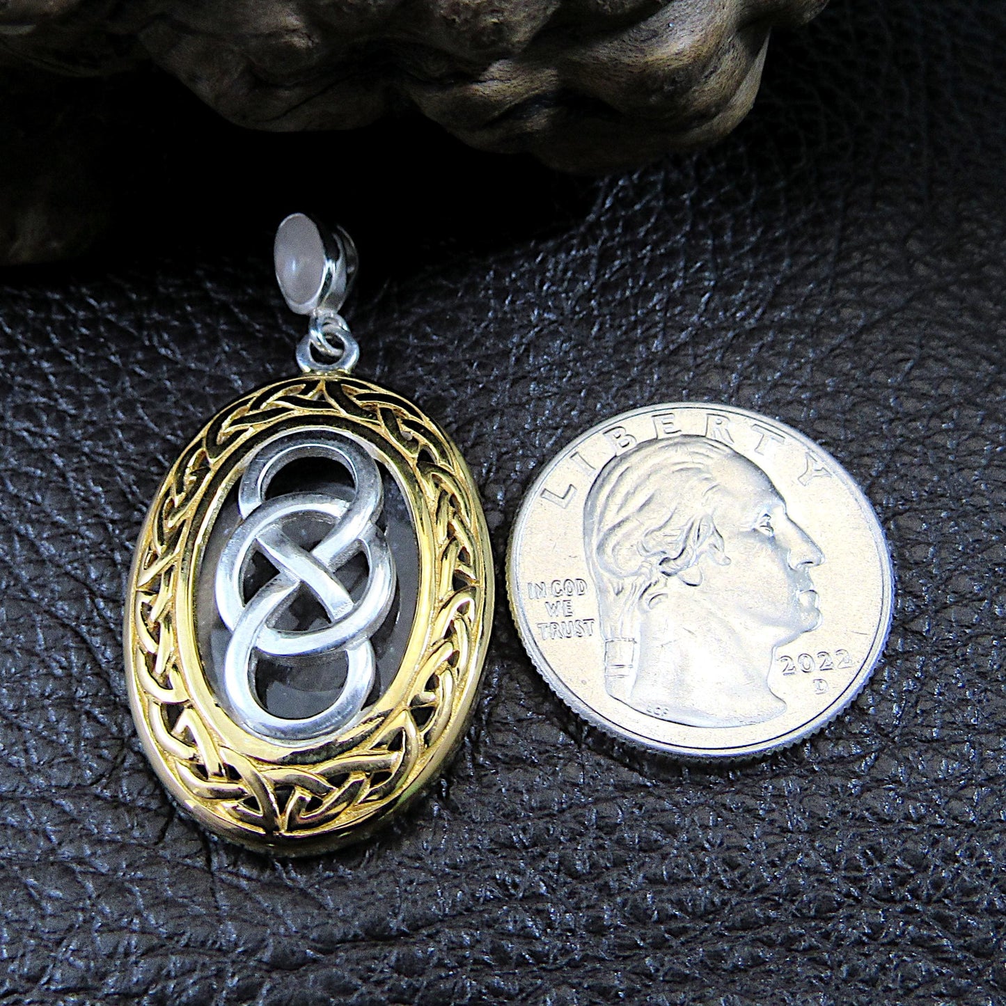 Solid 925 Sterling Silver & 18k Gold Celtic Infinity Knot Pendant, Handcrafted Magic Binding Spell Amulet
