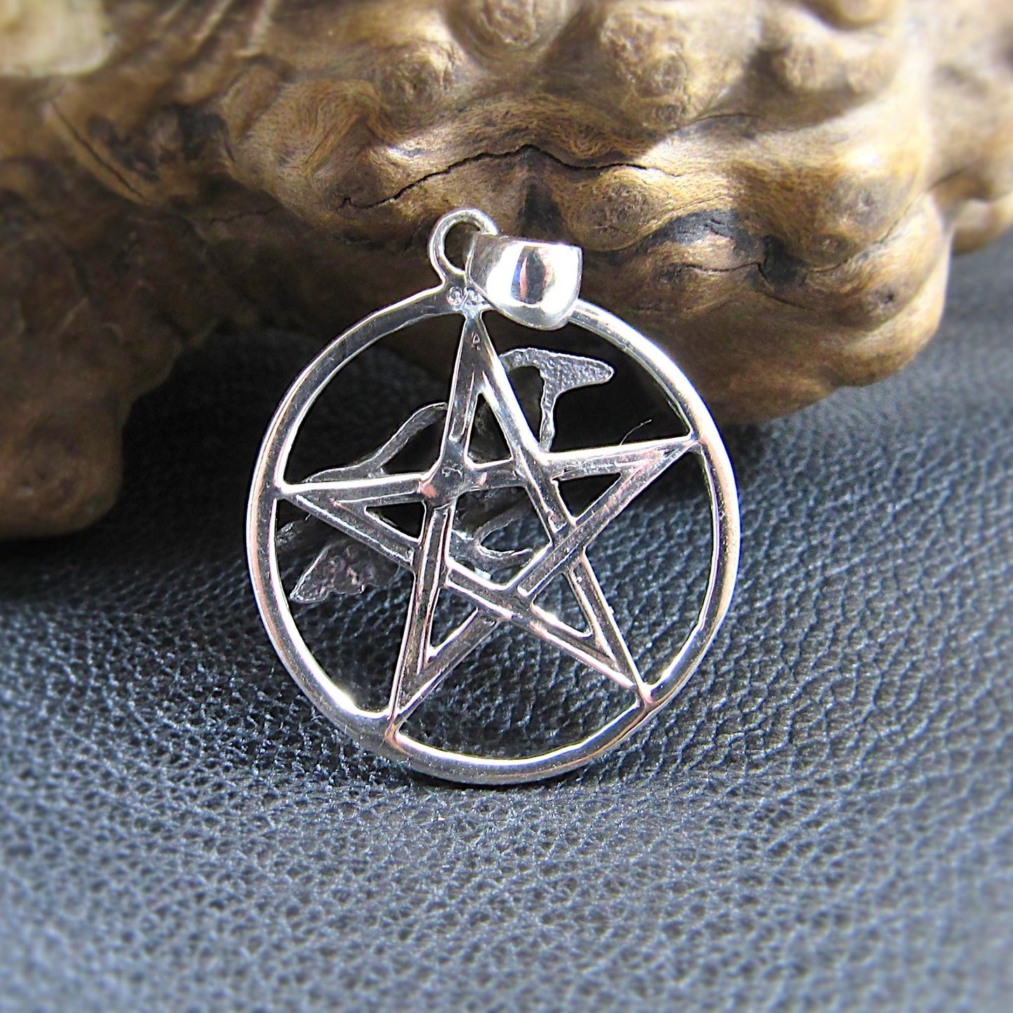 Solid 925 Sterling Silver Raven Pentagram Pendant - Gothic Crow Charm, Wiccan Protection Amulet, Pagan Witchcraft Jewelry, Occult Talisman