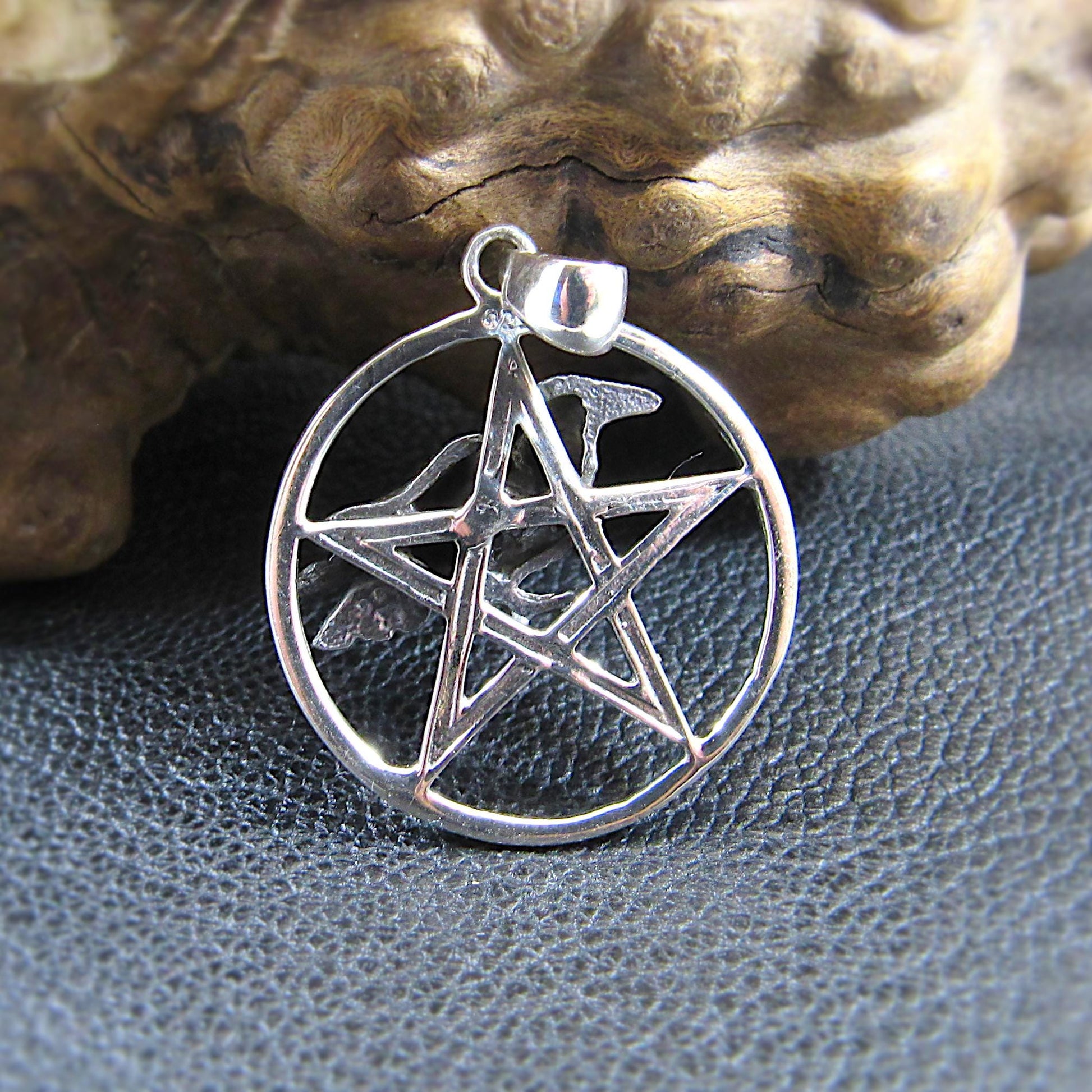 Solid 925 Sterling Silver Raven Pentagram Pendant - Gothic Crow Charm, Wiccan Protection Amulet, Pagan Witchcraft Jewelry, Occult Talisman