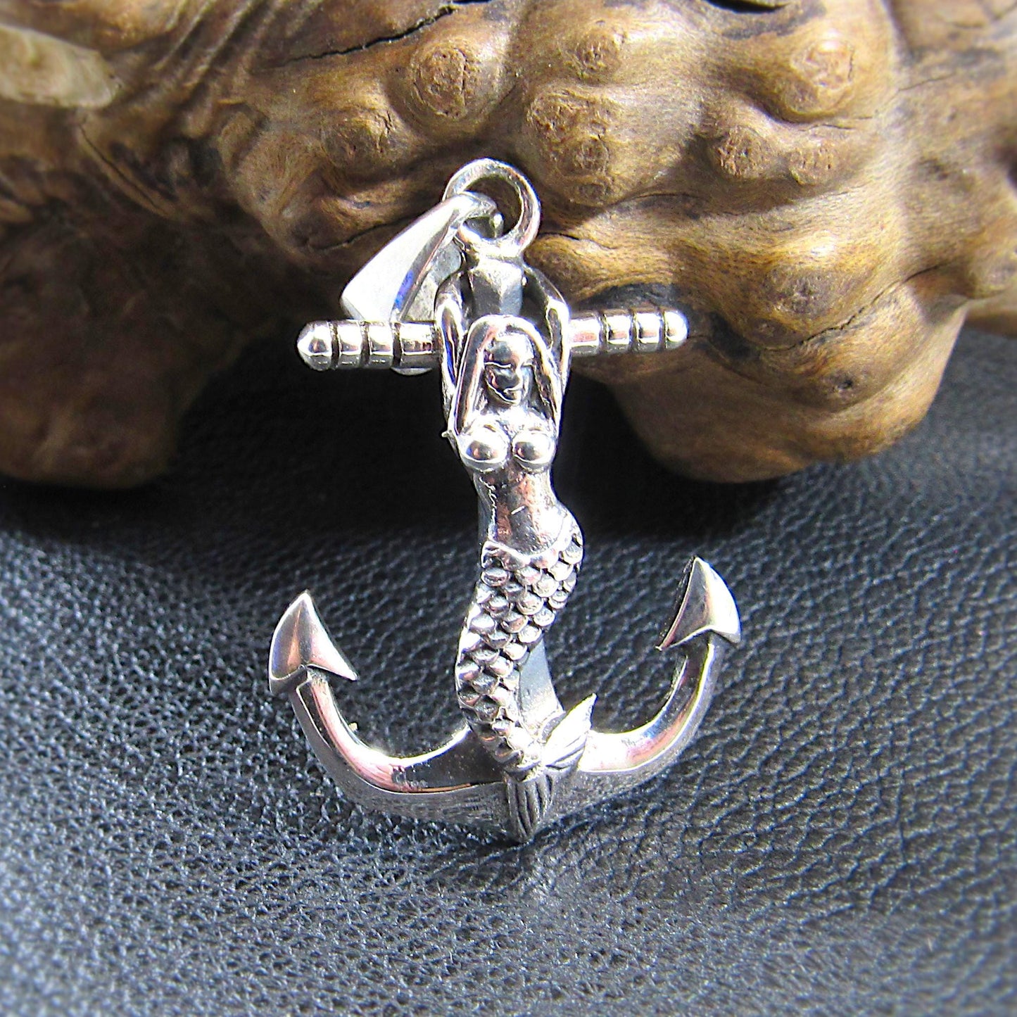 Solid 925 Sterling Silver Mermaid Anchor Pendant – Nautical Sailor Jewelry, Sea Siren Necklace Charm, Maritime Gift for Him or Her