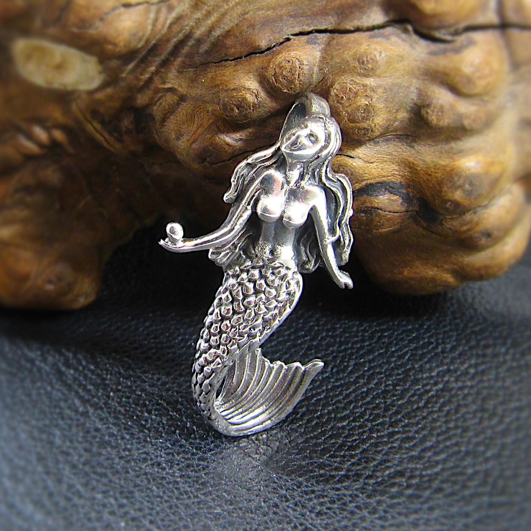 Solid 925 Sterling Silver 3D Mermaid Slide Pendant - Handcrafted Fantasy Necklace Pendant - Mythical Sea Creature Gift for Men & Women