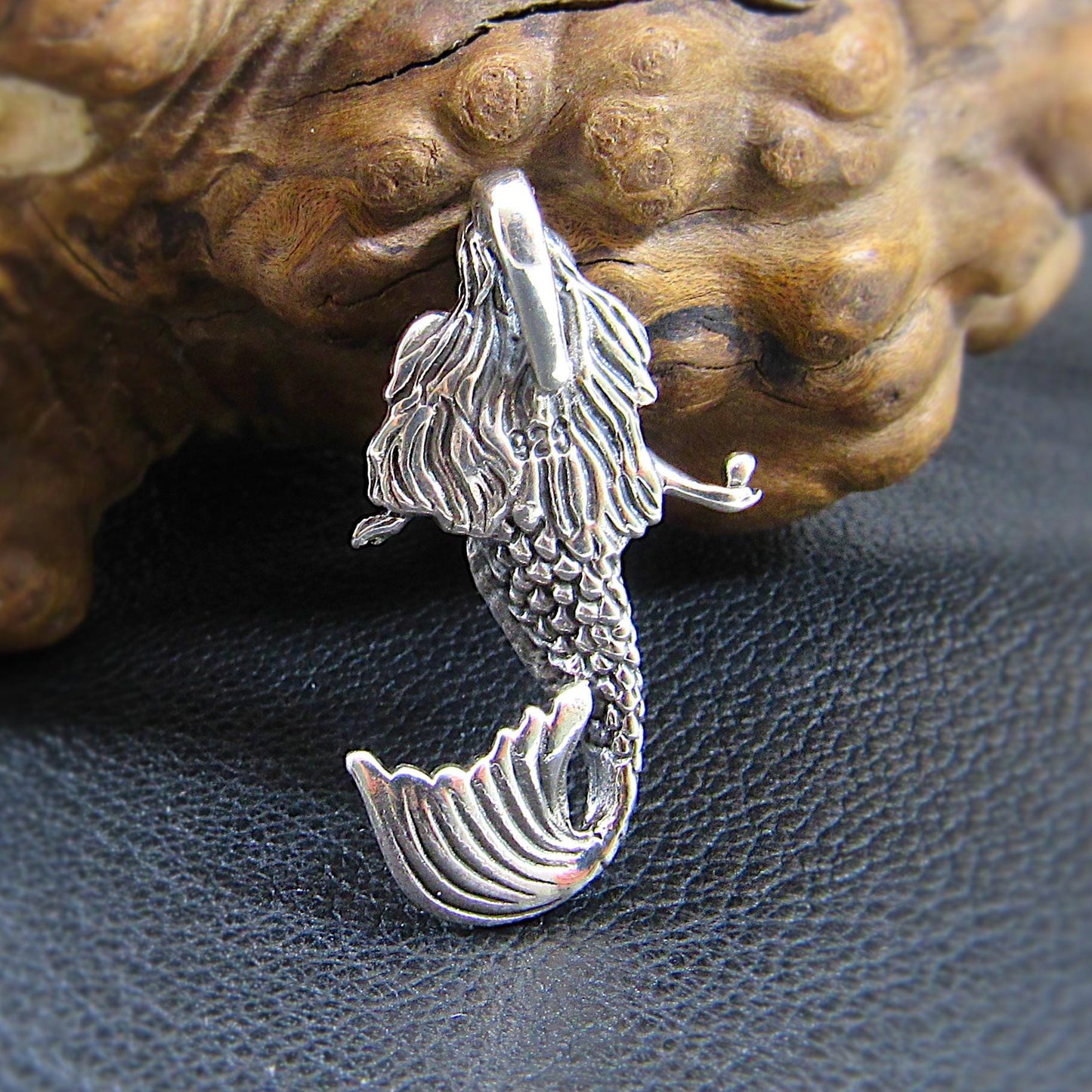 Solid 925 Sterling Silver 3D Mermaid Slide Pendant - Handcrafted Fantasy Necklace Pendant - Mythical Sea Creature Gift for Men & Women