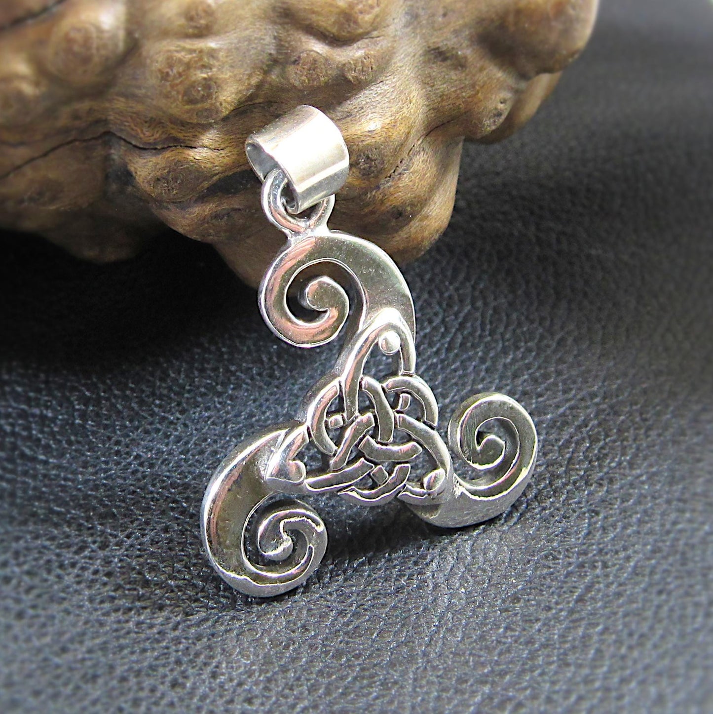 Solid 925 Sterling Silver Triskelion Pendant – Celtic Spiral Necklace Charm, Pagan Trinity Knot, Norse / Viking Jewelry Gift for Him & Her
