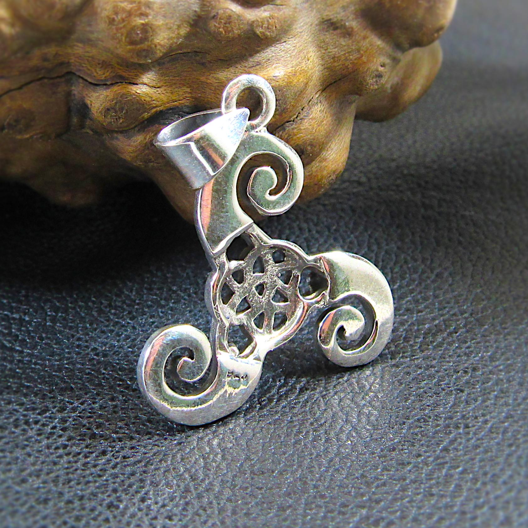 Solid 925 Sterling Silver Triskelion Pendant – Celtic Spiral Necklace Charm, Pagan Trinity Knot, Norse / Viking Jewelry Gift for Him & Her