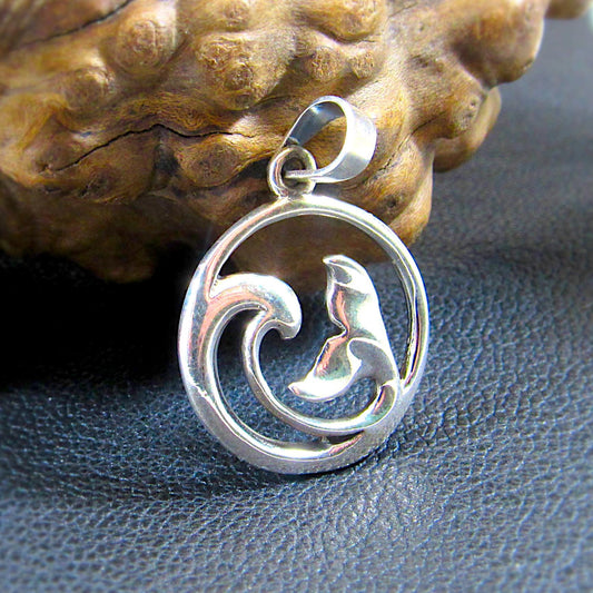 Solid 925 Sterling Silver Dolphin Pendant – Ocean Jewelry, Dolphin & Wave Necklace Pendant, Sea Life and Nautical Jewelry, Beach Lover Gift